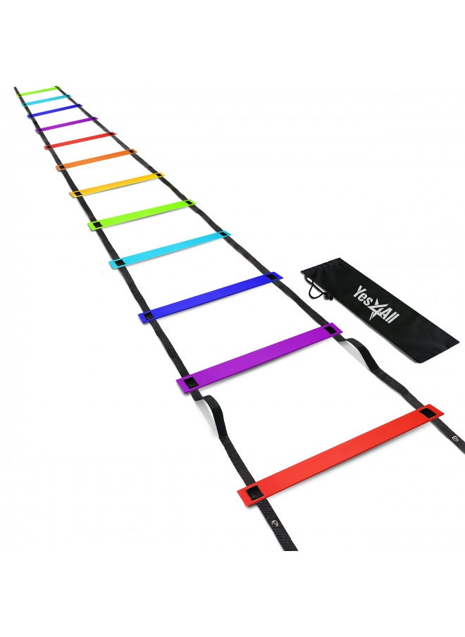 Yes4All Agility Ladder Speed Training Equipment - Speed Ladder for Kids and Adults with Carry Bag - 12 Rungs, Rainbow