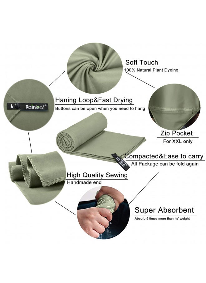 Rainleaf Microfiber Towel,Army Green,40 X 72 Inches