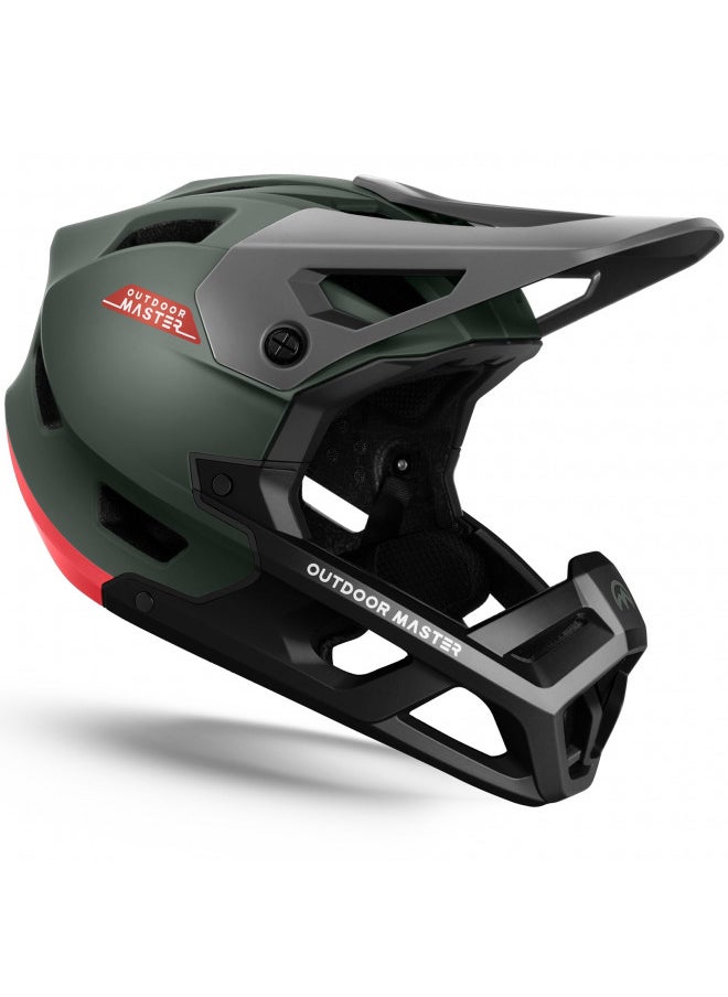 OutdoorMaster Full Face Mountain Bike Helmet for Men & Women-Two Removable Chin Pad Mountain Bike Helmet, Ventilation Lightweight Racing Downhill DH BMX MTB Helmet - Emerald Green,M