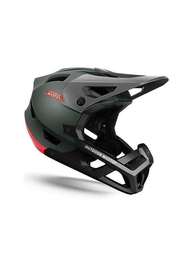 OutdoorMaster Full Face Mountain Bike Helmet for Men & Women-Two Removable Chin Pad Mountain Bike Helmet, Ventilation Lightweight Racing Downhill DH BMX MTB Helmet - Emerald Green,M