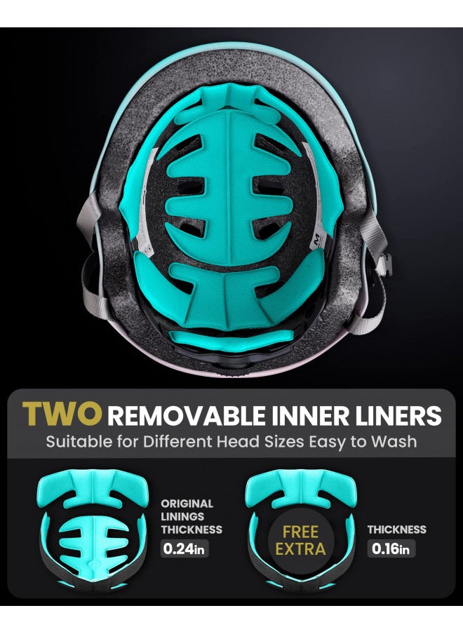 OutdoorMaster Skateboard Cycling Helmet - Two Removable Liners Ventilation Multi-Sport Scooter Roller Skate Inline Skating Rollerblading for Kids, Youth & Adults - M - Fuschia Teal