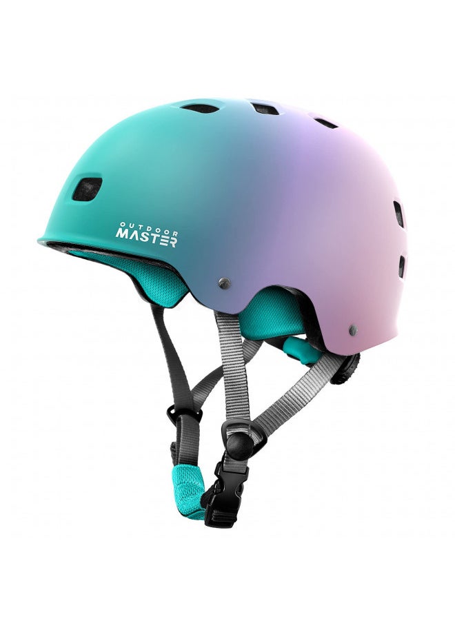 OutdoorMaster Skateboard Cycling Helmet - Two Removable Liners Ventilation Multi-Sport Scooter Roller Skate Inline Skating Rollerblading for Kids, Youth & Adults - M - Fuschia Teal