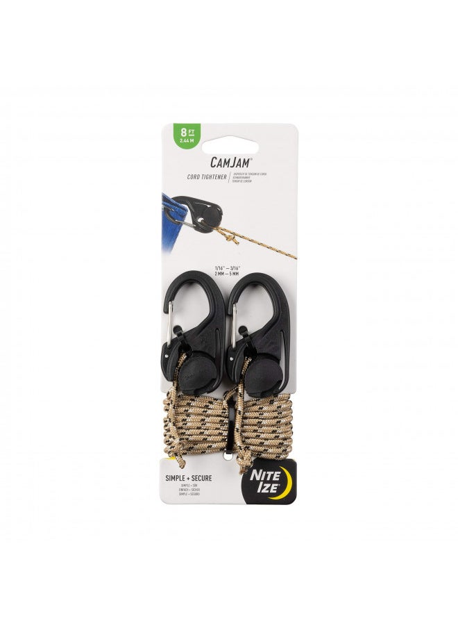 Nite Ize NCJ-25-2R3 CamJam Tie Down Rope Tightener with Carabiner Clip, 2-pack With Cord, Black, 2 Count