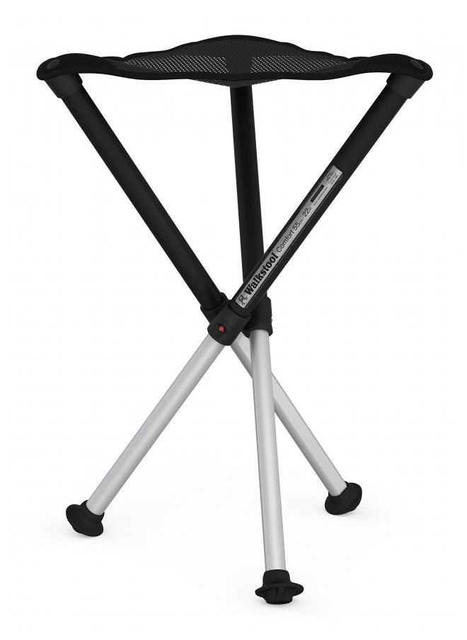 Walkstool - Comfort Model - Black and Silver - 3 Legged Folding Stool in Aluminium - Height 18
