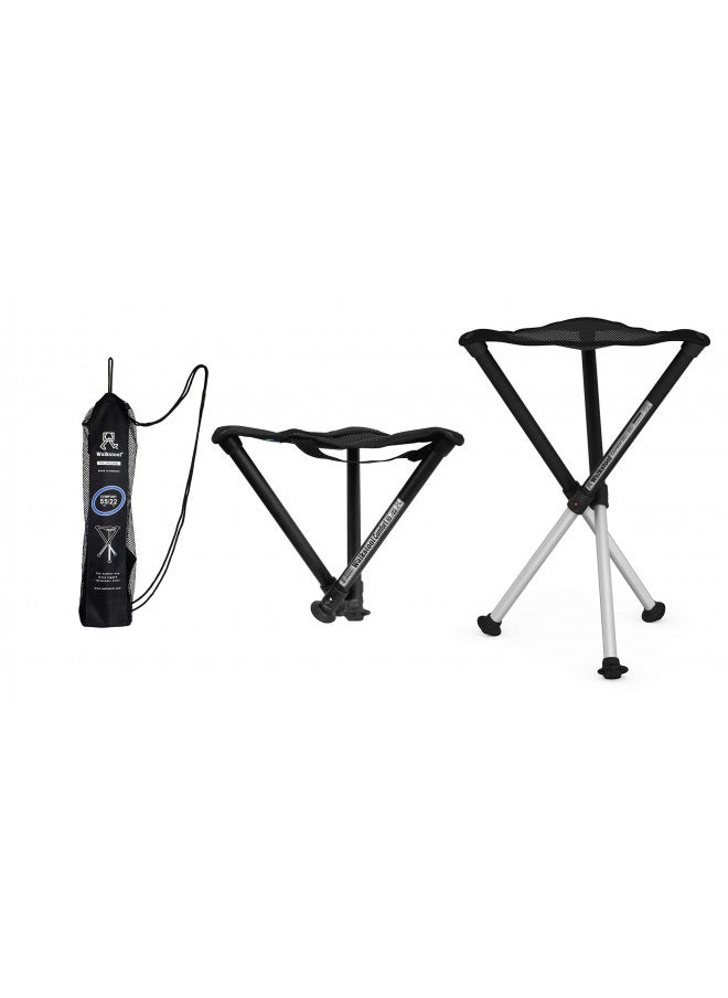 Walkstool - Comfort Model - Black and Silver - 3 Legged Folding Stool in Aluminium - Height 18