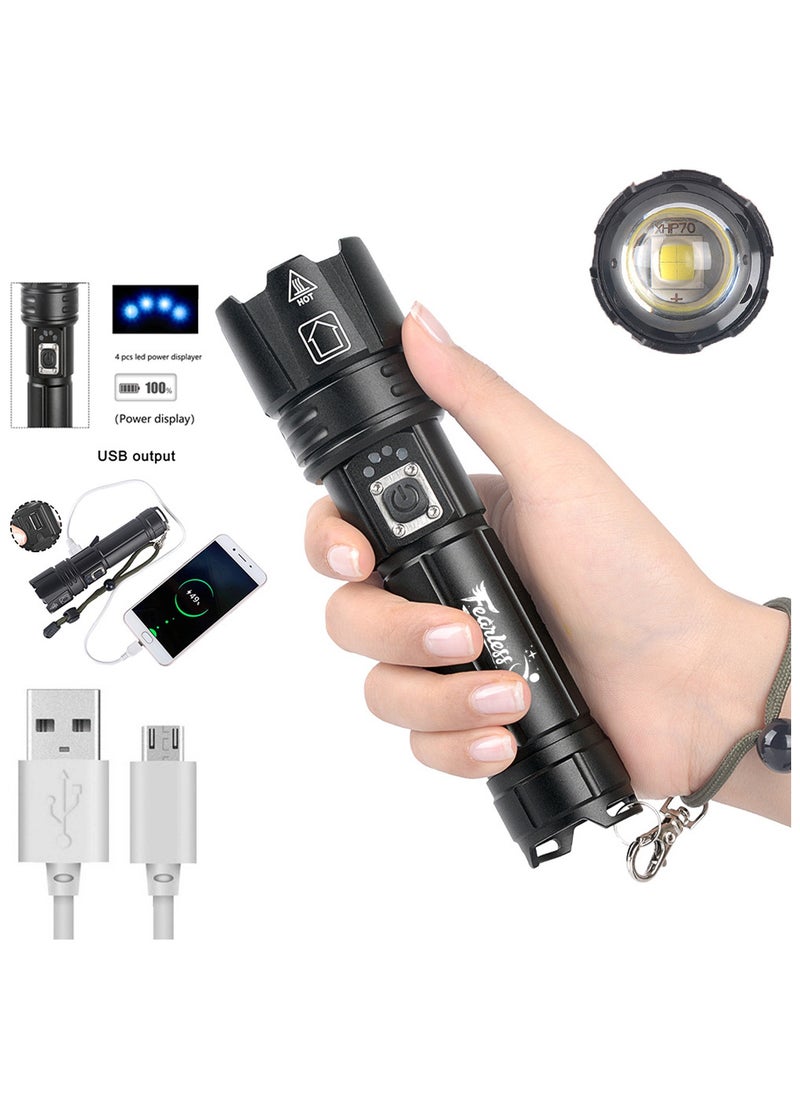 Rechargeable Flashlight Led | 15000 lumens Torch Light with XHP70.2 Chip | IP67 Waterproof & Zoomable Flashlight | Tactical Flashlight with 5 Lighting modes for Camping & Hiking with 5000 mAh Battery