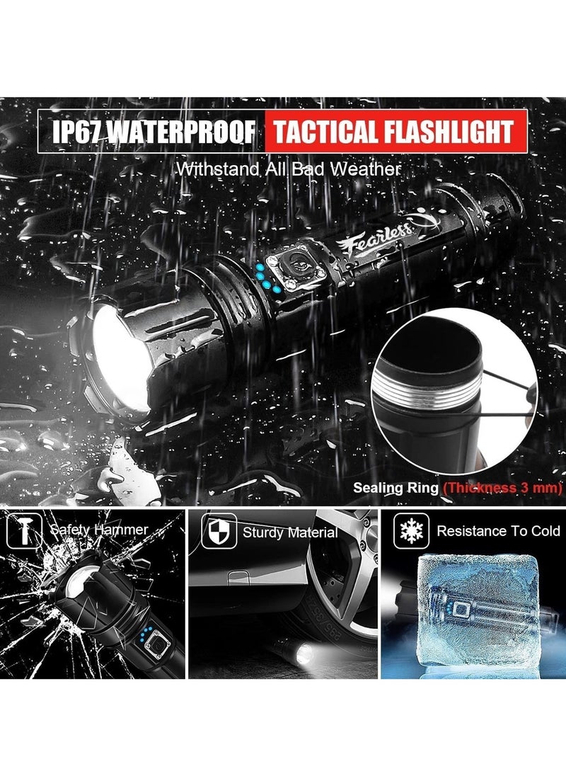 Rechargeable Flashlight Led | 15000 lumens Torch Light with XHP70.2 Chip | IP67 Waterproof & Zoomable Flashlight | Tactical Flashlight with 5 Lighting modes for Camping & Hiking with 5000 mAh Battery