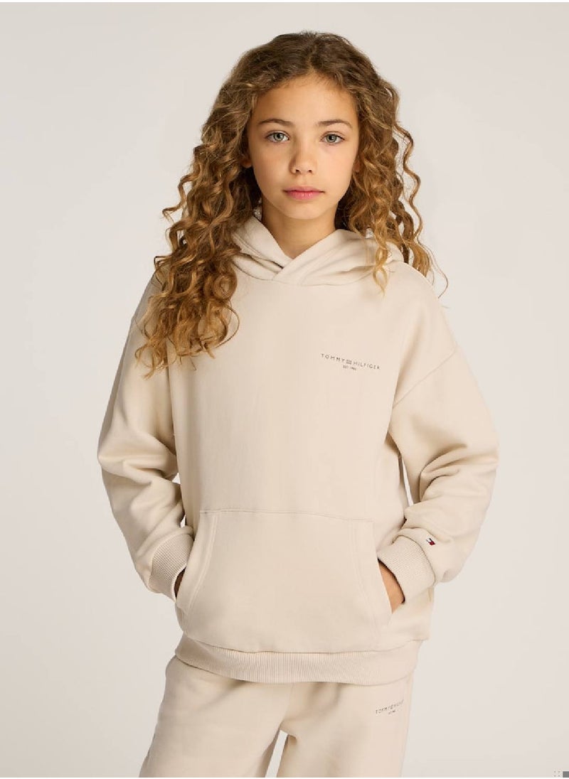 Kids' Signature Tape Logo Hoodie - Cotton, Beige