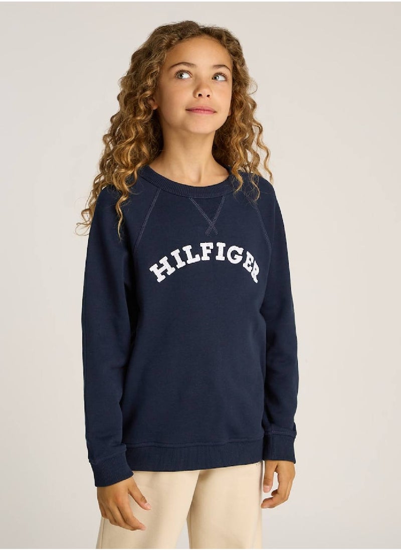 Kids' Monotype Logo Sweatshirt - Cotton, Blue