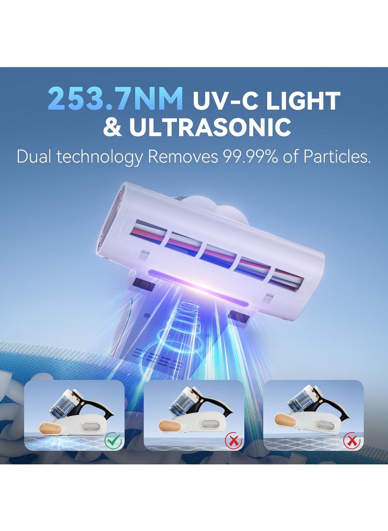 Bed Vacuum Cleaner Mattress Vacuum with 16Kpa Suction 253.7nm UV-C Light, 35000 RPM/Min Dual Brushroll Rotation & HEPA Filter & Heating & Ultrasonic Tech, 100W, Corded