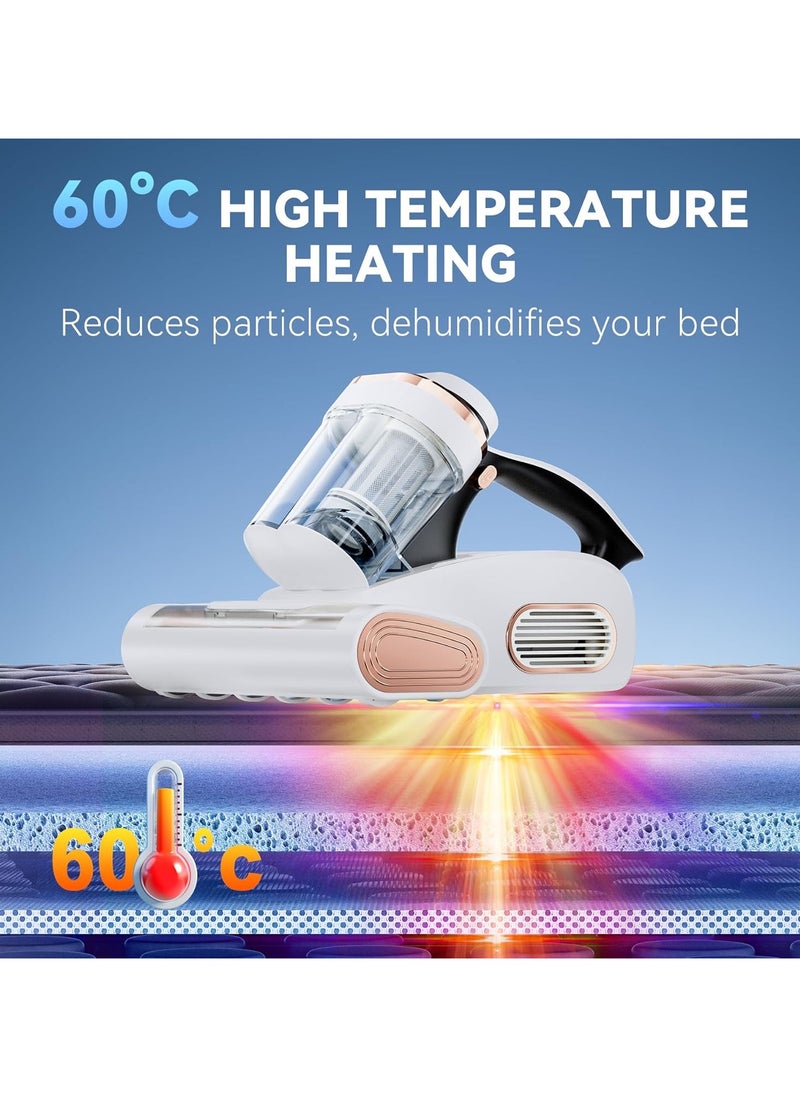 Bed Vacuum Cleaner Mattress Vacuum with 16Kpa Suction 253.7nm UV-C Light, 35000 RPM/Min Dual Brushroll Rotation & HEPA Filter & Heating & Ultrasonic Tech, 100W, Corded
