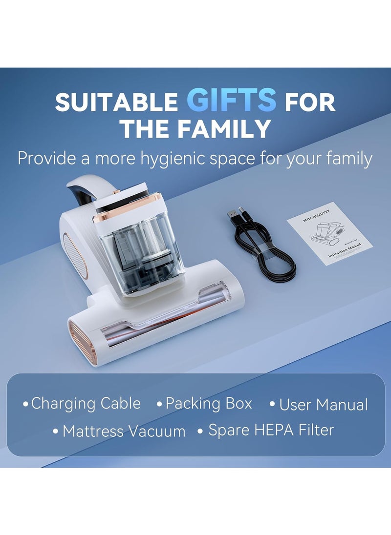 Bed Vacuum Cleaner Mattress Vacuum with 16Kpa Suction 253.7nm UV-C Light, 35000 RPM/Min Dual Brushroll Rotation & HEPA Filter & Heating & Ultrasonic Tech, 100W, Corded