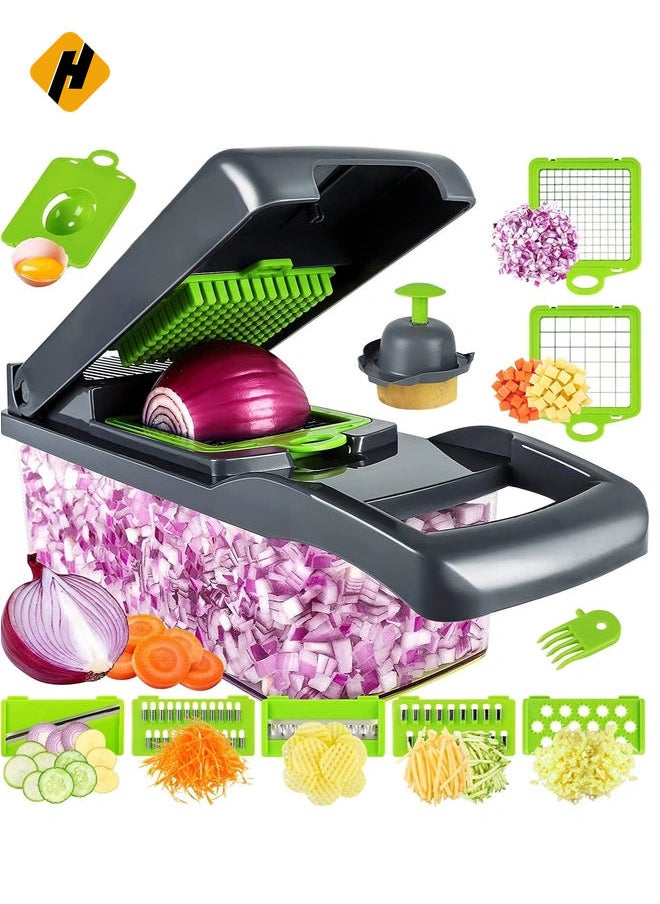 Vegetable Chopper, Pro Onion Chopper, Multifunctional 13 in 1 Food Chopper, Kitchen Vegetable Slicer Dicer Cutter,Veggie Chopper With 8 Blades,Carrot and Garlic Chopper With Container