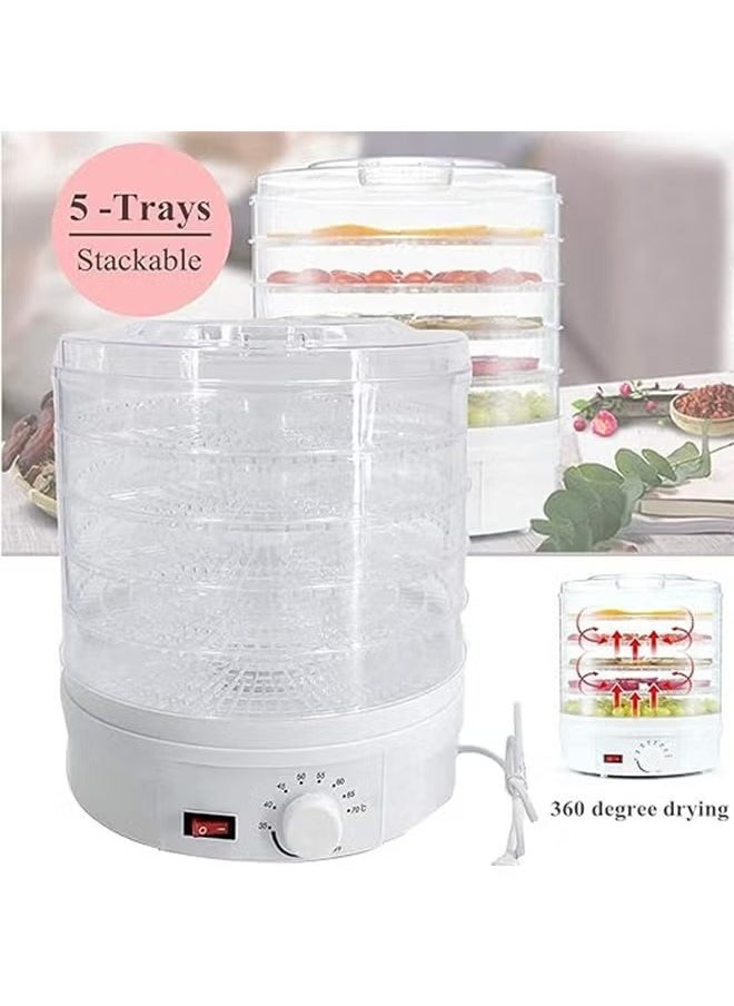 Food Dehydrator, 5 Tier and Digital Temperature Controls, Electric Food Preserver Machine with Powerful Drying Capacity for Fruits, Veggies, Meats & Dog Treats (Round)