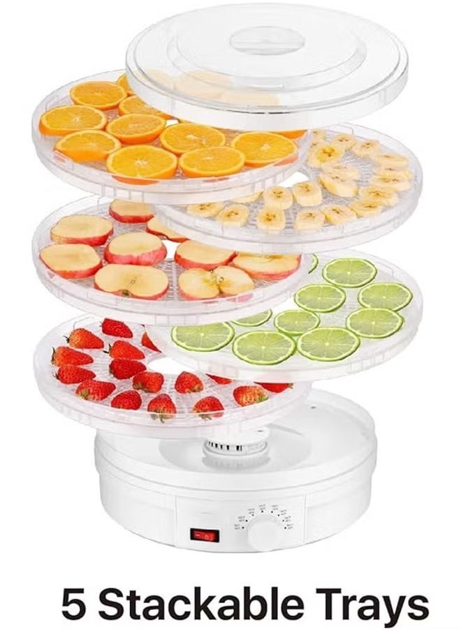 Food Dehydrator, 5 Tier and Digital Temperature Controls, Electric Food Preserver Machine with Powerful Drying Capacity for Fruits, Veggies, Meats & Dog Treats (Round)