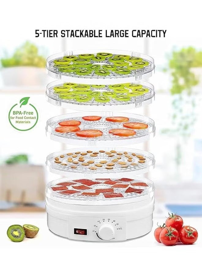 Food Dehydrator, 5 Tier and Digital Temperature Controls, Electric Food Preserver Machine with Powerful Drying Capacity for Fruits, Veggies, Meats & Dog Treats (Round)