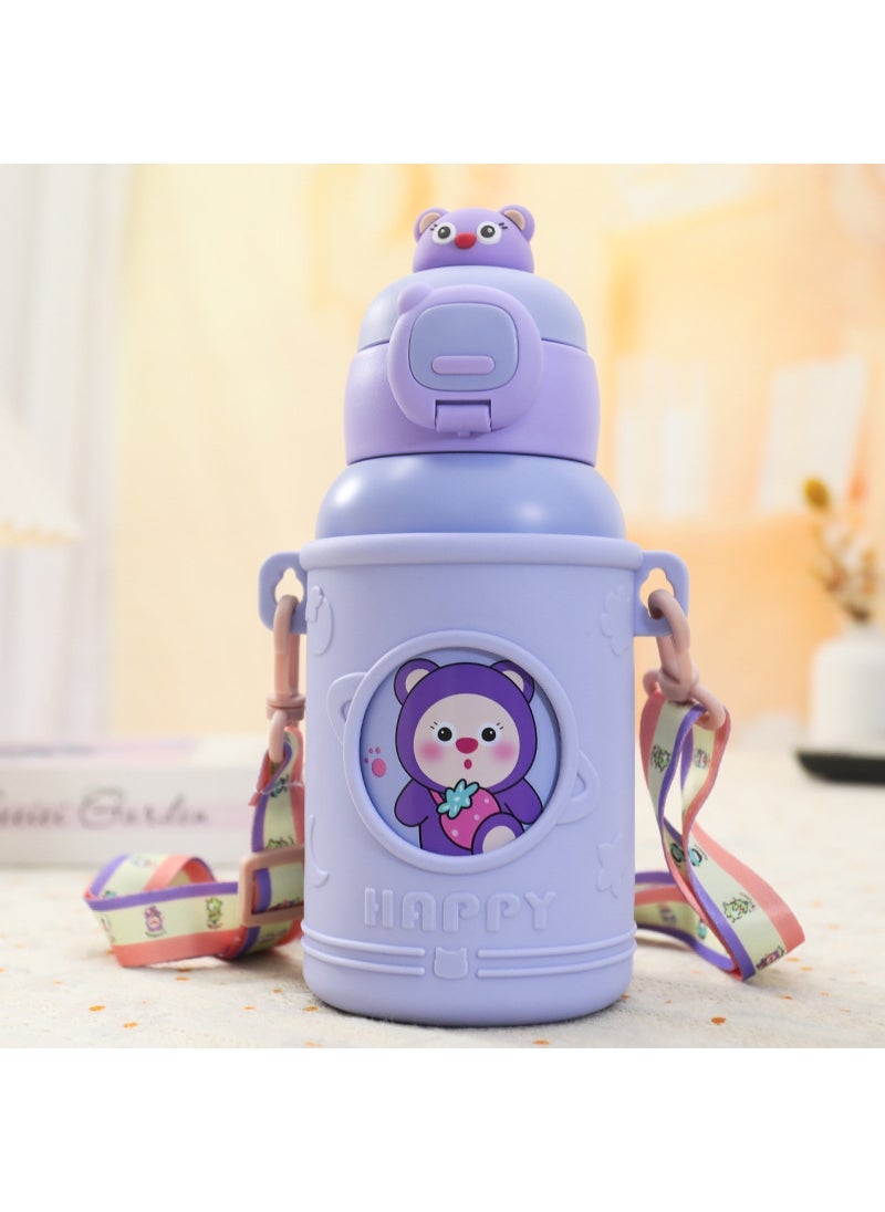 New Cute 3D Plush Thermos 316 Stainless Kids Tumbler Purple bear