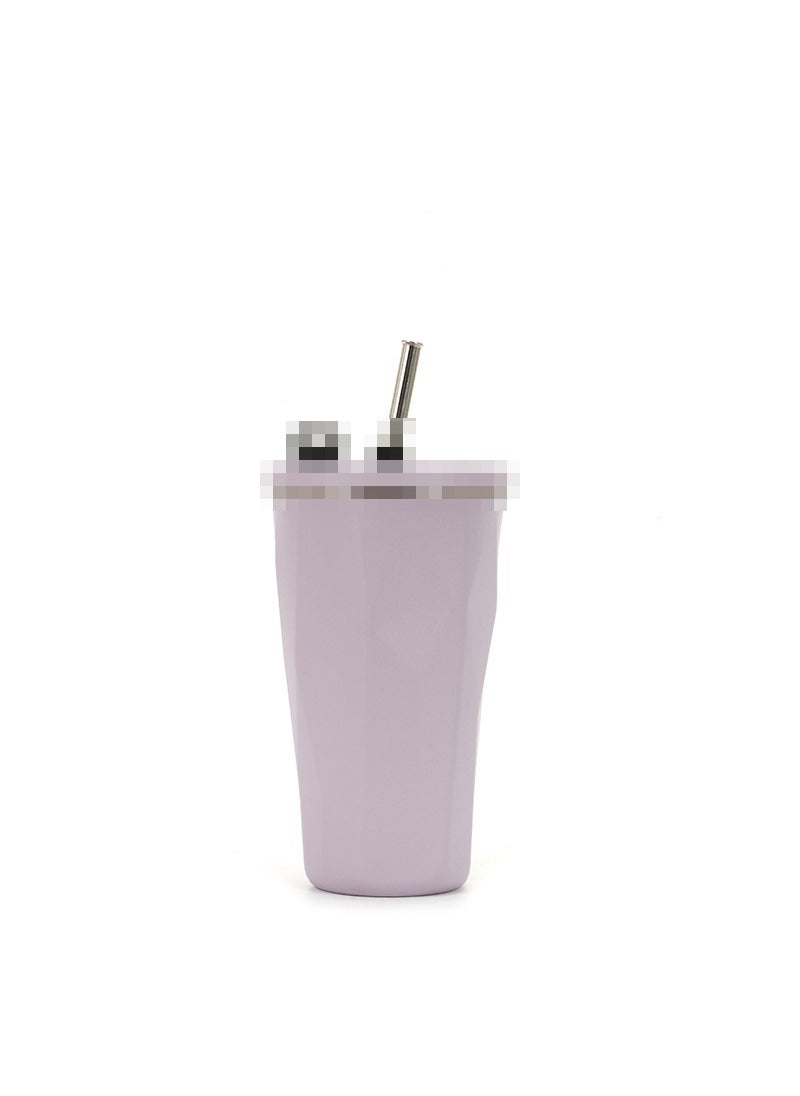 Diamond Gradient Straw Cup 304 Stainless Steel Large Capacity Thermal Tumbler Purple [600ml]]