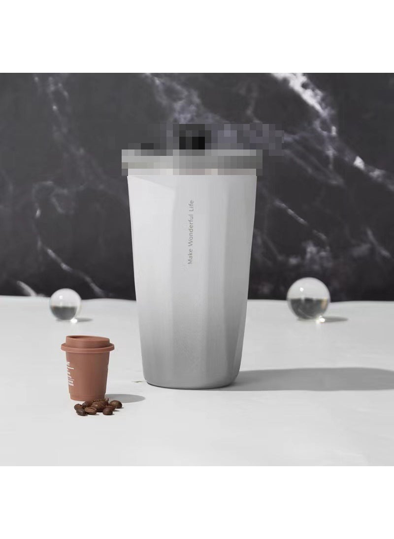 Diamond Gradient Straw Cup 304 Stainless Steel Large Capacity Thermal Tumbler Gray gradient [600ml]]