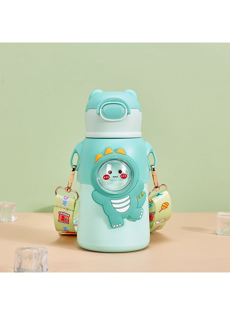 Fun Bear Doll DIY Cartoon 316 Stainless Steel Childrens Thermos Cup Sling Strap Portable Straw Cup Green (Generation Interesting Thermos)