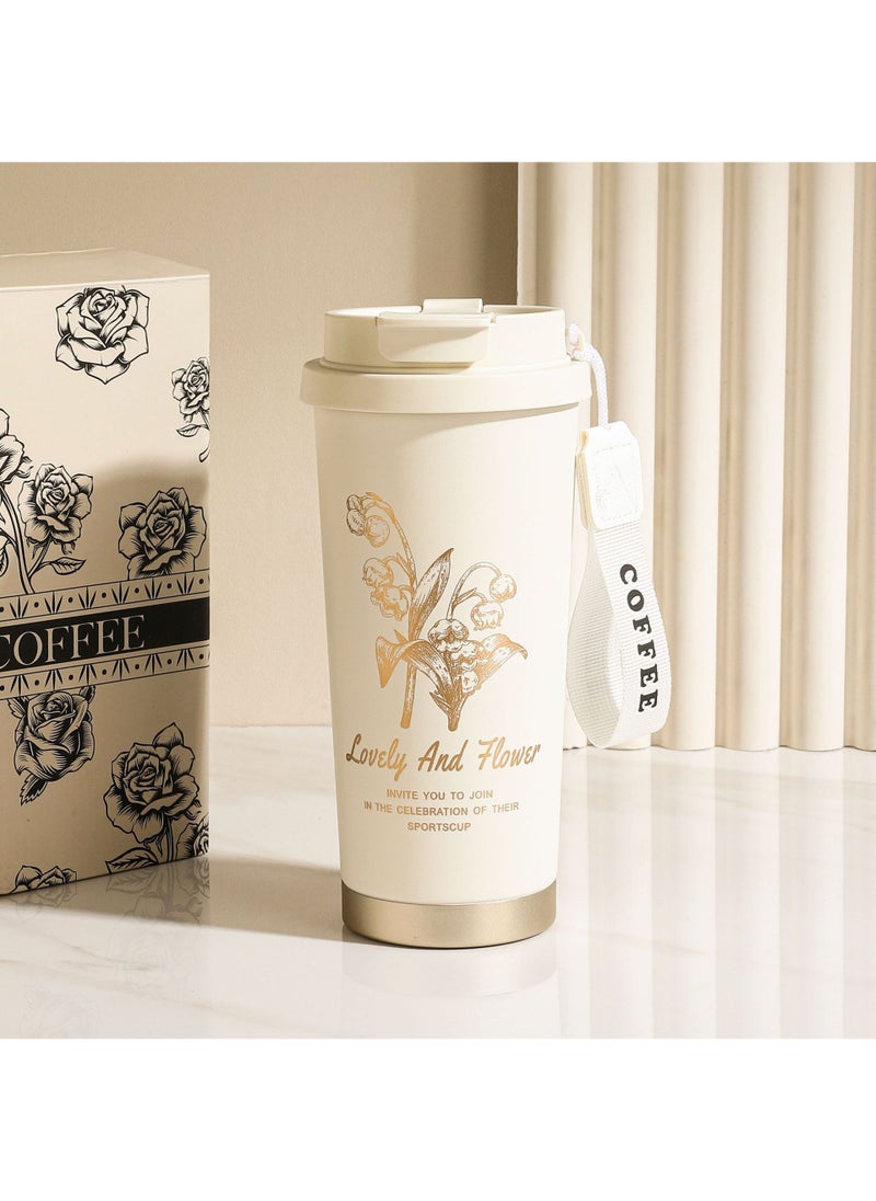 316 Stainless Steel Insulated Mug Gift for Outdoor Adventures White (lily of the valley)