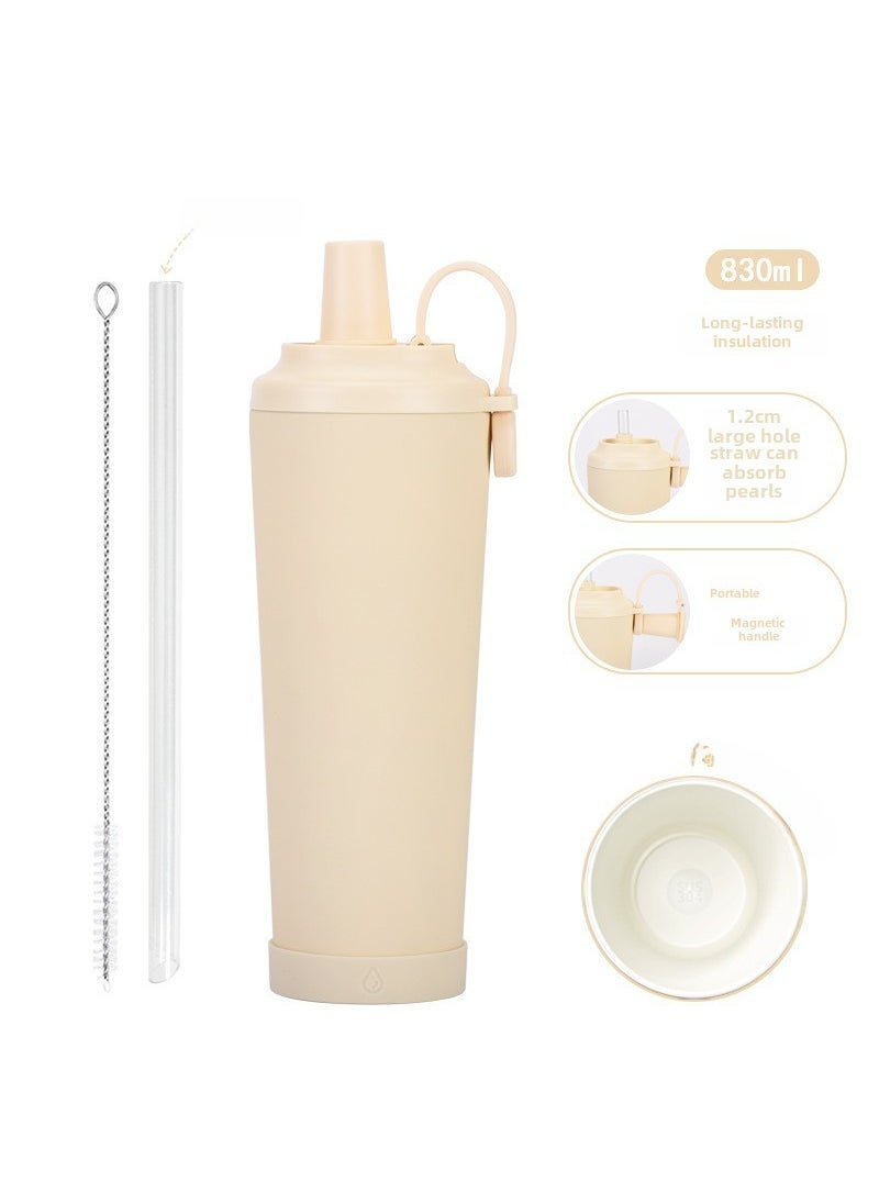 1 x 5 pcs 830ml Ceramic-Lined Stainless Straw Cup cream