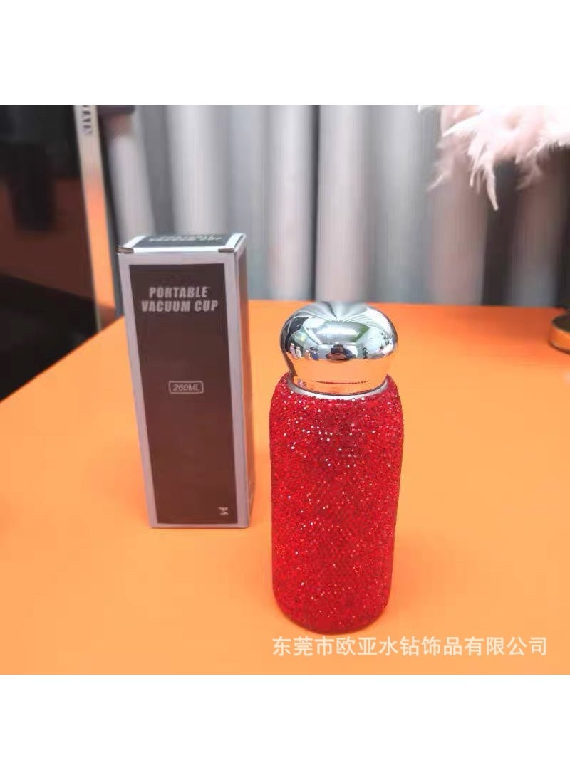 Thermos Cup Rhinestone Diamond 304 Stainless Steel Cup High Color Value Teachers Day Gift Water Cup Portable Internet Celebrated Explosions Chinese red