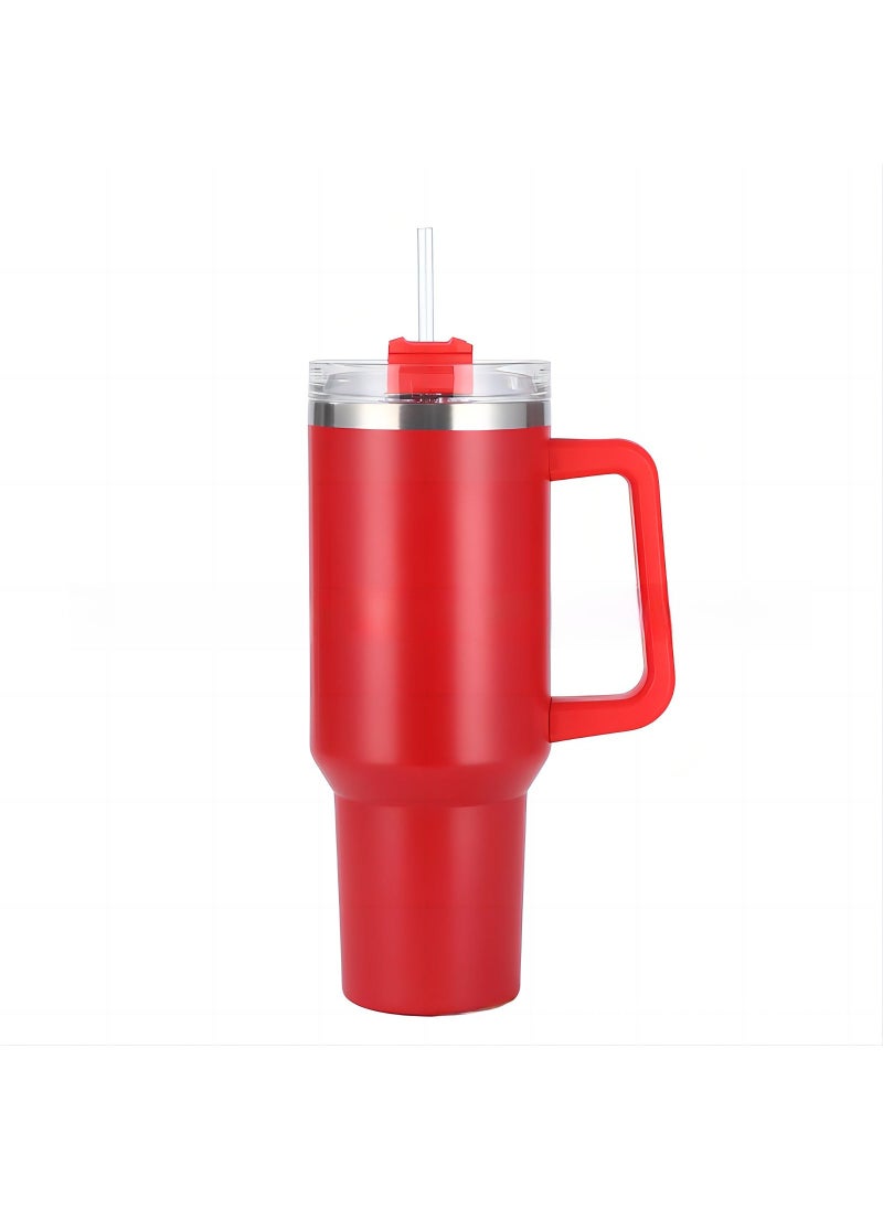 Sleek 40oz Insulated Stainless Steel Cup with Straw 16# Red