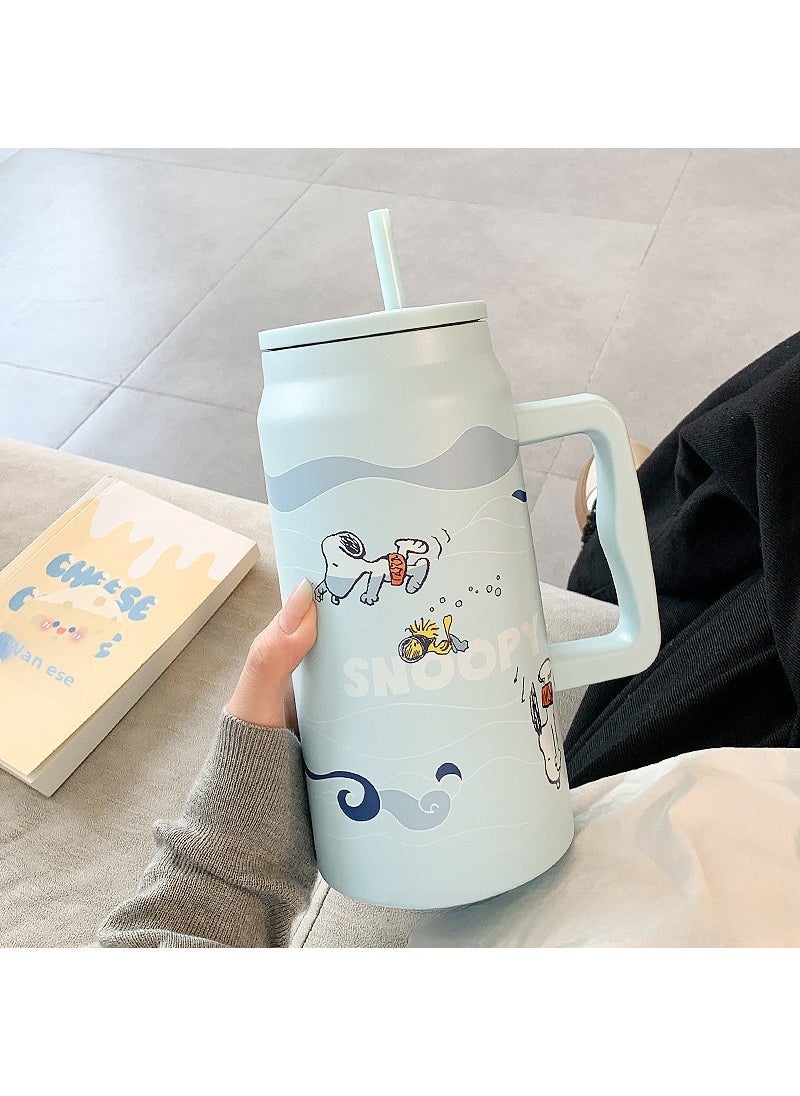 1 x 5 pcs Large Capacity Snoopy Thermal Mug with Straw light blue