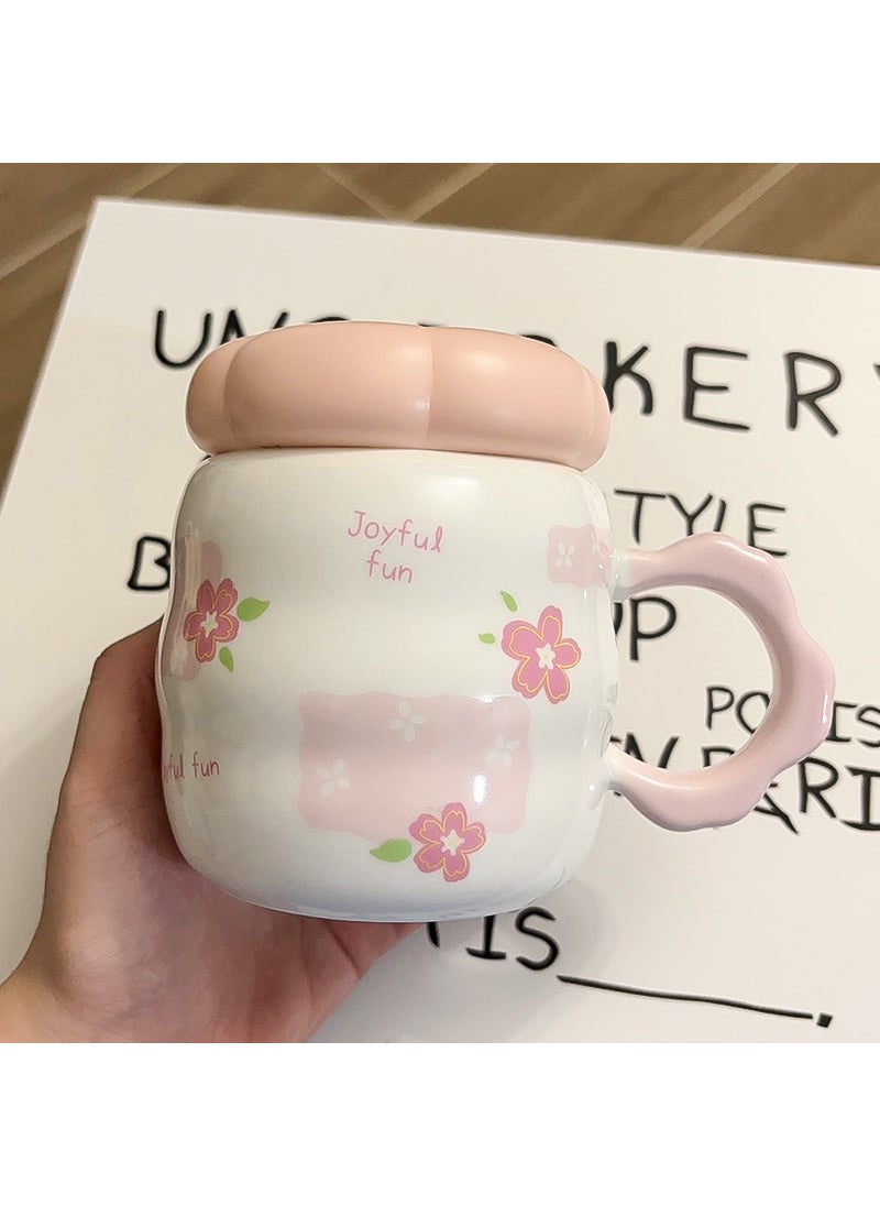 Floral Ceramic Mug Creative Large Cartoon Cup light pink