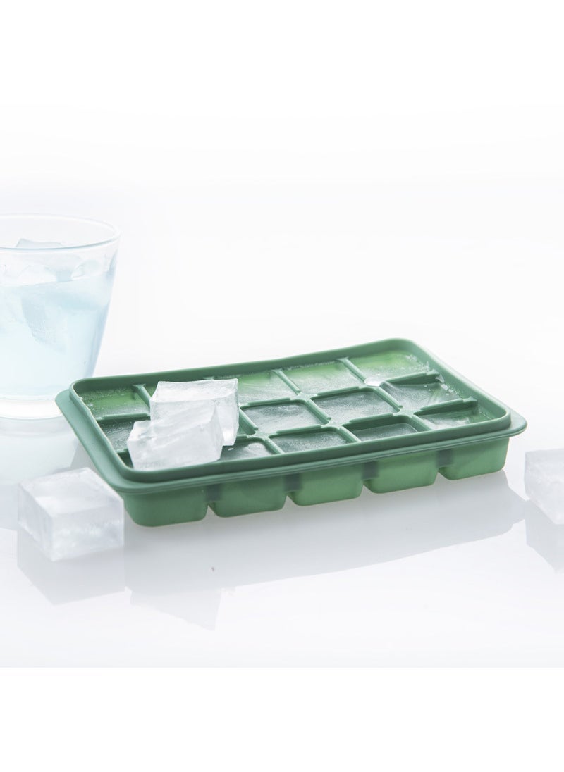 Silicone Ice Cube Tray 15-Slot with Lid Bamboo Green