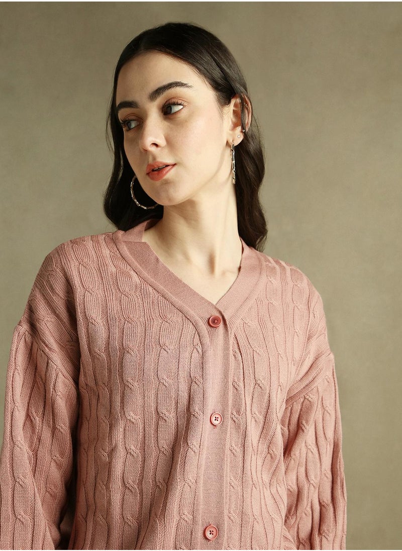 Women's Pink 100% Acrylic Solid Regular Fit Sweater