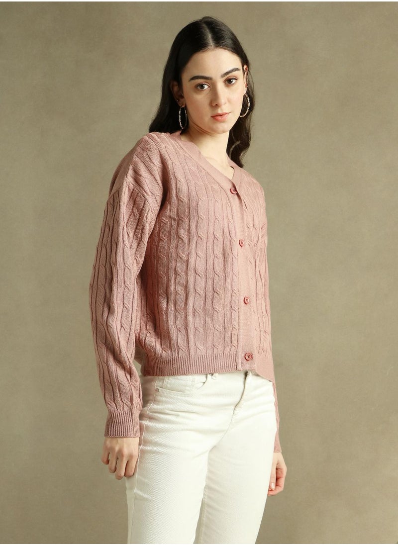 Women's Pink 100% Acrylic Solid Regular Fit Sweater