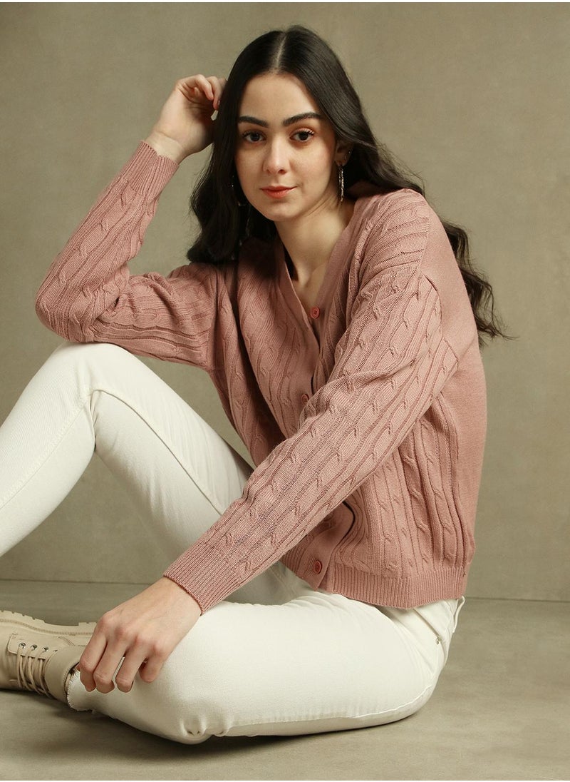 Women's Pink 100% Acrylic Solid Regular Fit Sweater