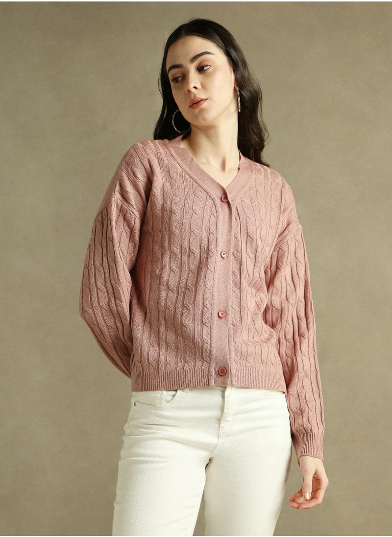 Women's Pink 100% Acrylic Solid Regular Fit Sweater