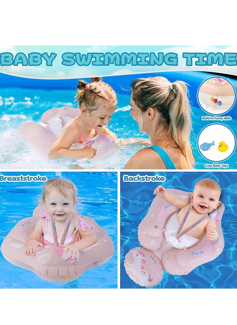 Free Swimming Baby Infant Pool Float with Sun Canopy Size Improved,Baby Floatie with Sponge Safety Bottom Support Water Toys Swim Trainer for Age of 3-36 Months