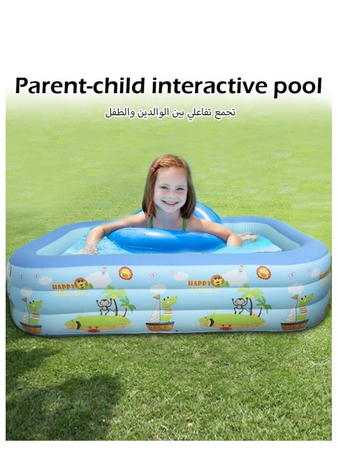 Rectangle Non-Slip Kid Swimming Pool with Inflatable Elastic Base,External Diameter 130cm,Inflatable Kiddie Pool Fun Outdoor Water Toys for Girls Boys