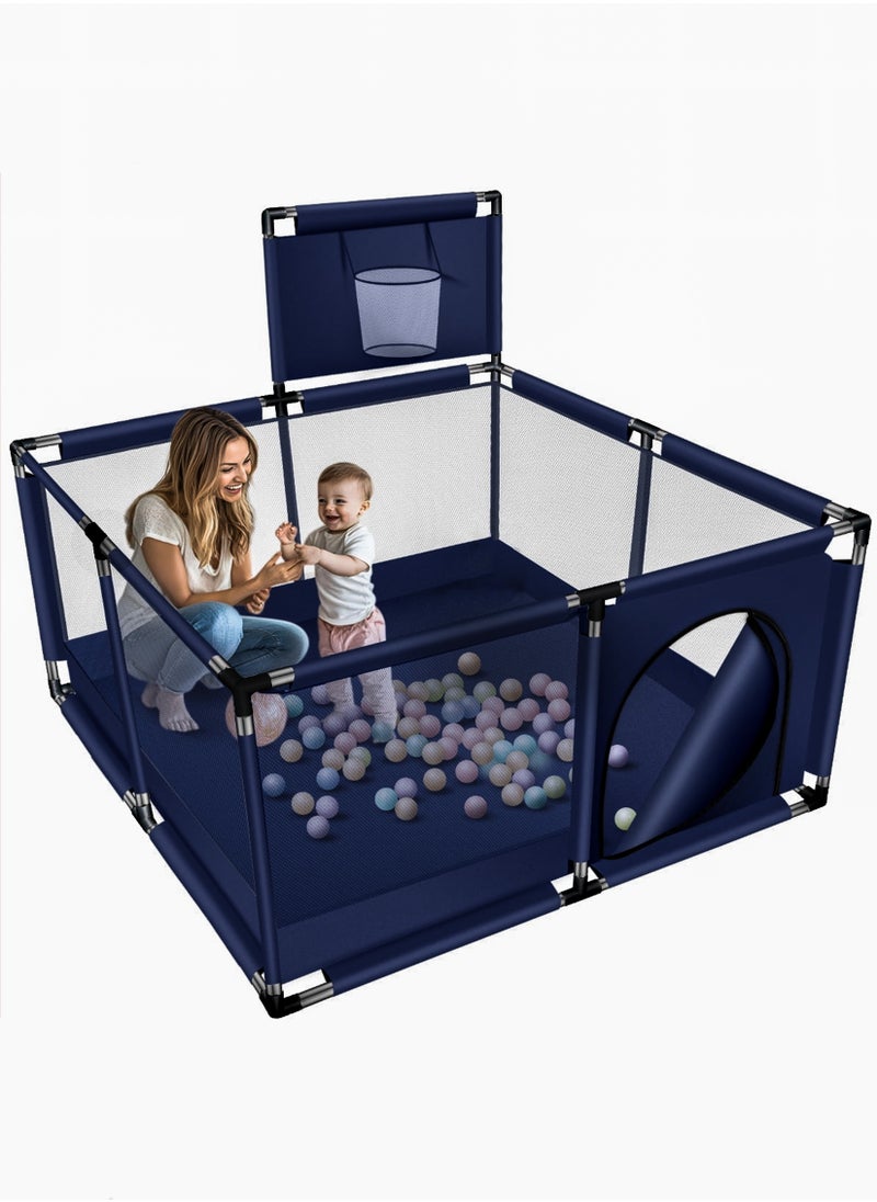 Happy Game Fence Portable Playpen for Children Safety Playpen for Kids Blue Playpen Indoor and Outdoor Use Folding Fence for Toddlers Easy Fold Safety Play Yard for Baby Enclosed Pen for Small Children Yard Pen for Kids Safe Baby Corral Crib Divider Exercise Pen for Toddler With 30 Balls