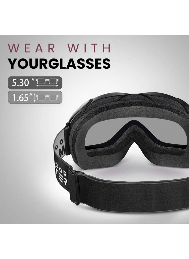 OTG Ski Goggles - Over Glasses Ski/Snowboard Goggles For Men, Women And Youth - 100% UV Protection Black Frame + VLT 10% Grey Lens With Revo Silver