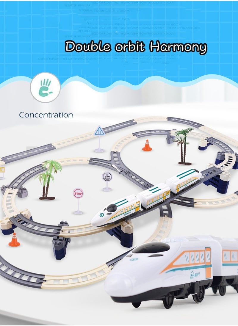 High Speed Train Set,Simulation Electric Train Toy Set,Double Layer Simulation Track,Locomotive,Carriage,Road Sign,Tree,Electric Assembly Toy