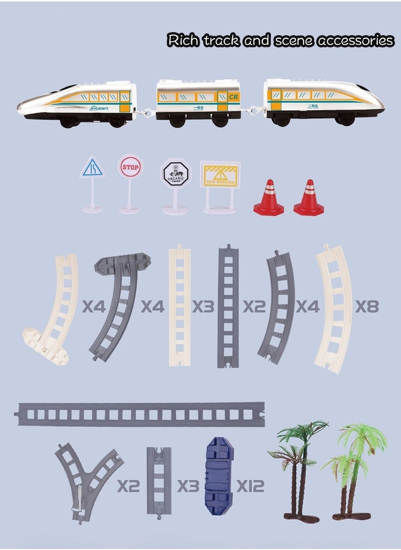 High Speed Train Set,Simulation Electric Train Toy Set,Double Layer Simulation Track,Locomotive,Carriage,Road Sign,Tree,Electric Assembly Toy