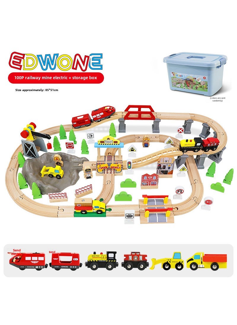 EDWONE70P Beechwood Train Track Set for Kids 100p railway mine (storage barrel)