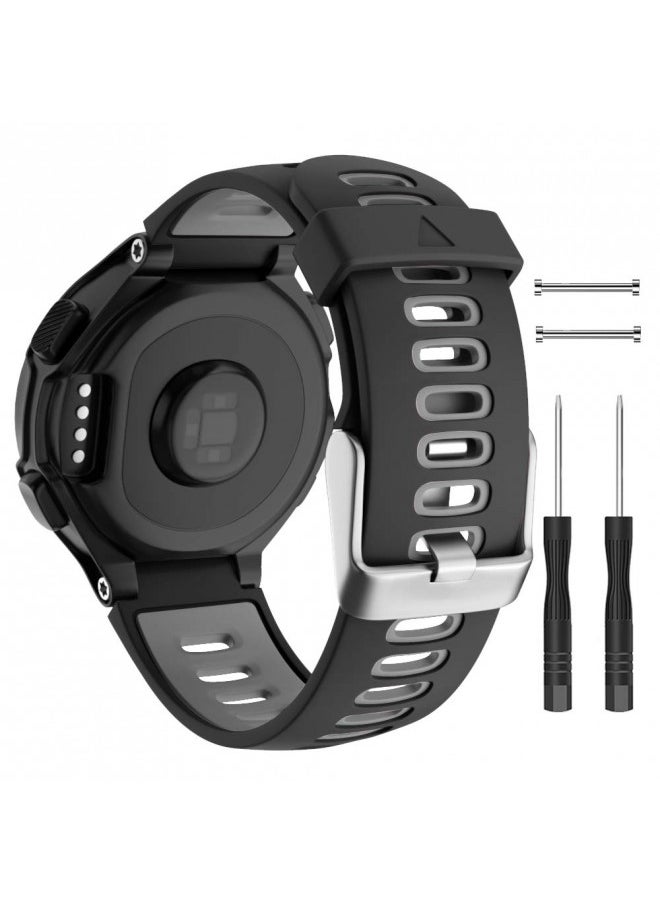 ISABAKE Watch Band for Garmin Forerunner 735XT/230/220/235/620/630,Compatible with Garmin Approach S20/S5/S6,Soft Silicone Replacement Wristbands with Metal Buckle,One Size (Black Gray)