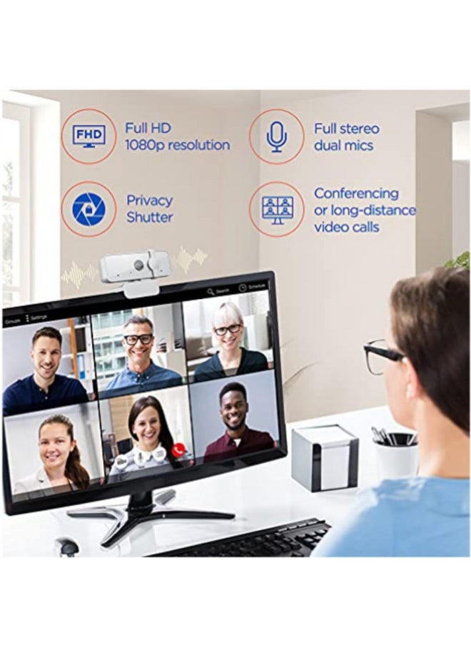 Lenovo HD 1080p Webcam (300 FHD) - Monitor Camera with 95° Wide Angle, 360° Rotation Pan & Tilt, Dual Microphones Attachable Desktop Cam with Privacy Shutter for Remote Work, Streaming & Gaming