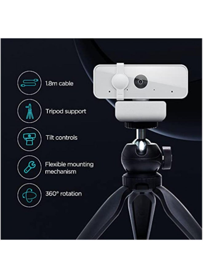 Lenovo HD 1080p Webcam (300 FHD) - Monitor Camera with 95° Wide Angle, 360° Rotation Pan & Tilt, Dual Microphones Attachable Desktop Cam with Privacy Shutter for Remote Work, Streaming & Gaming