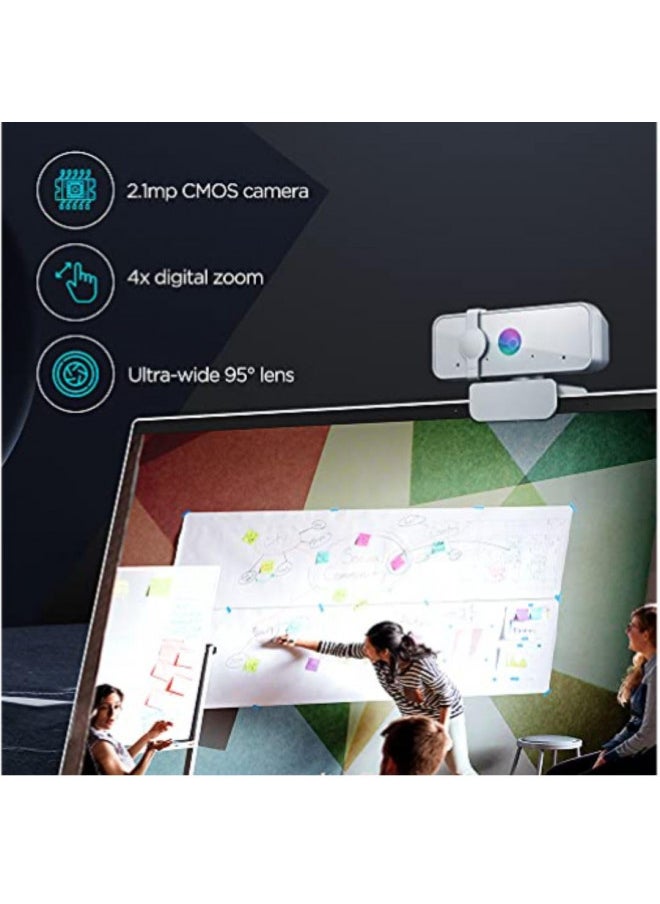 Lenovo HD 1080p Webcam (300 FHD) - Monitor Camera with 95° Wide Angle, 360° Rotation Pan & Tilt, Dual Microphones Attachable Desktop Cam with Privacy Shutter for Remote Work, Streaming & Gaming