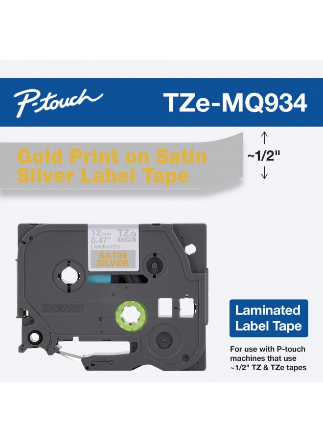 Brother Laminated Tape, 12mm (0.47 Inch), Gold on Silver (TZeMQ934)