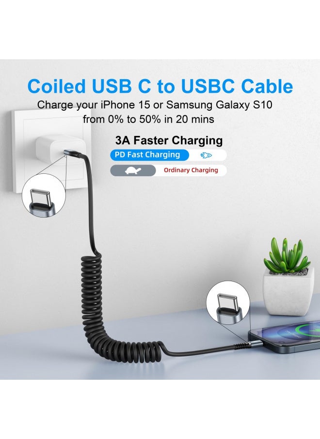 USB C to USB C Cable 3ft 2Pack Coiled USB C Charger Cable Car Type C Fast Charging Cable for iPhone 15/15 Plus/ 15 Pro/ 15 Pro Max/Samsung Galaxy S23