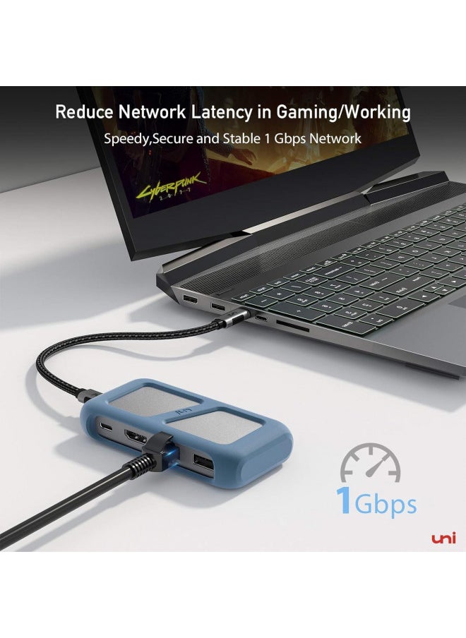 USB C Hub, uni USB Type C 8 in 1 Hub with Detachable Connector, 4K HDMI, Ethernet, SD/MicroSD Card Reader, Up to 100W, Compatible for MacBook Pro 2021, iPad Pro 2021, Galaxy S22/S21 & More