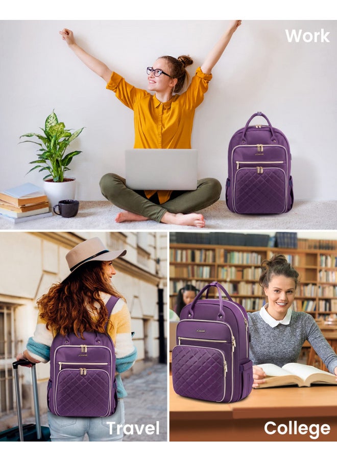 LOVEVOOK Women's Laptop Backpack, Purple, 27-Liter Capacity, Stylish Design, Secure Laptop Storage, USB Charging, Anti-Theft Pockets, Comfortable Straps